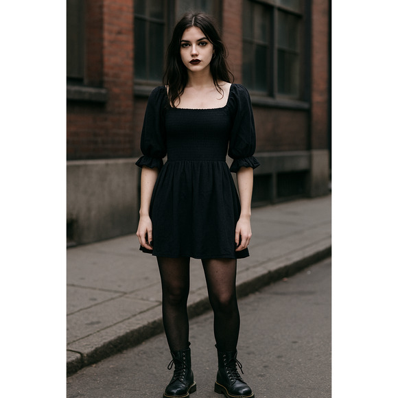 Wayf milkmaid goth dark feminine smocked mini dress Size Medium dark coquette - Picture 10 of 10